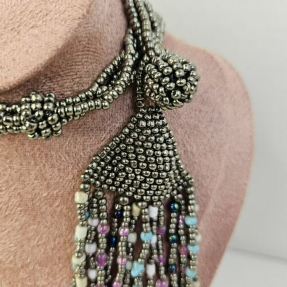Necklace Costume Women Jewelry Multi Layered Gray Soft Colors Beaded - Picture 2 of 9